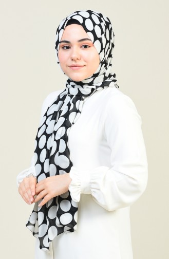 Polka Dot Patterned Multi Chiffon Shawl Black White 26020-01