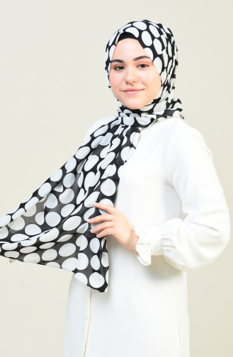 Polka Dot Patterned Multi Chiffon Shawl Black White 26020-01