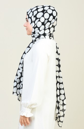 Polka Dot Patterned Multi Chiffon Shawl Black White 26020-01