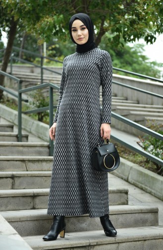 Patterned Winter Dress Gray 8842-02