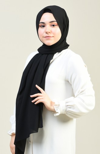 Plain Crinkle Crepe Shawl Black 13127-17