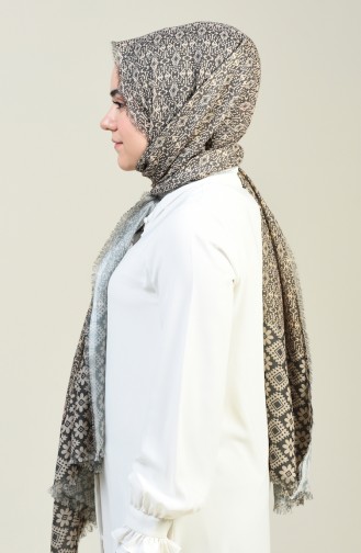 Patterned Cotton Shawl Khaki 13130-07