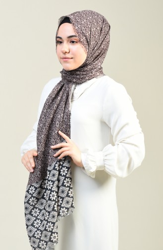 Patterned Cotton Shawl Black Cream 13130-10