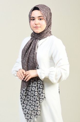 Patterned Cotton Shawl Black Cream 13130-10