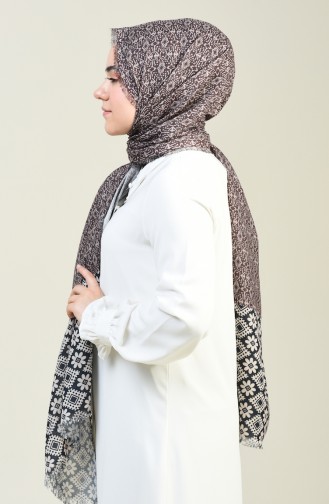 Patterned Cotton Shawl Black Cream 13130-10