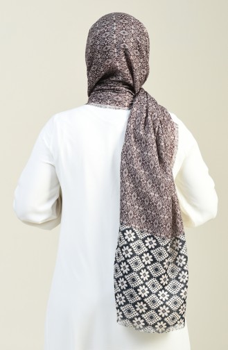 Patterned Cotton Shawl Black Cream 13130-10