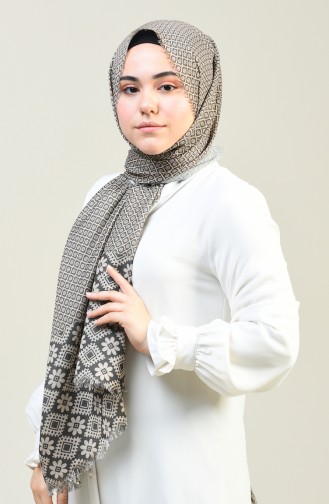 Patterned Cotton Shawl Khaki 13131-03