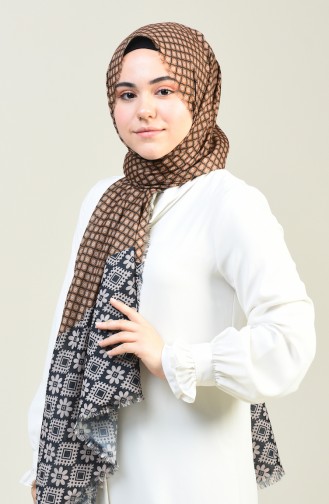 Patterned Cotton Shawl Black Stone Color 13131-08