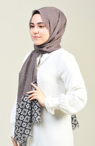 Patterned Cotton Shawl Black Cream 13131-10