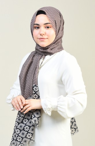 Patterned Cotton Shawl Black Cream 13131-10