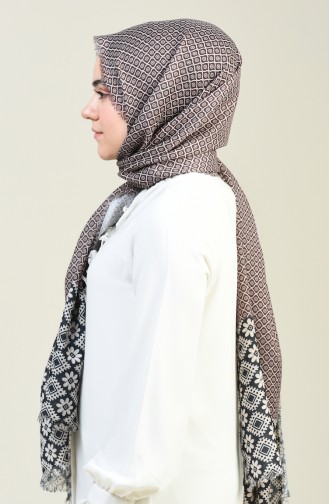 Patterned Cotton Shawl Black Cream 13131-10