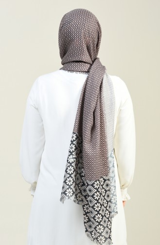 Patterned Cotton Shawl Black Cream 13131-10