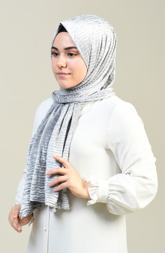 Çizgili Kadife Şal 1056-16 Gri