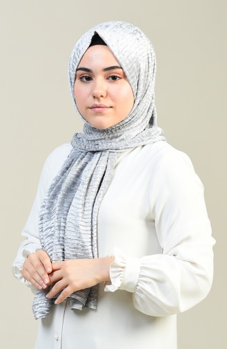 Çizgili Kadife Şal 1056-16 Gri