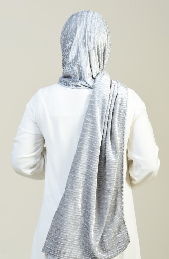 Çizgili Kadife Şal 1056-16 Gri
