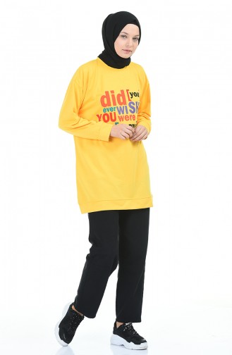 Baskılı Sweatshirt 1000-06 Sarı