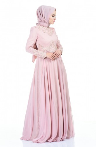 Pearl Lace Evening Dress Powder 6169-01