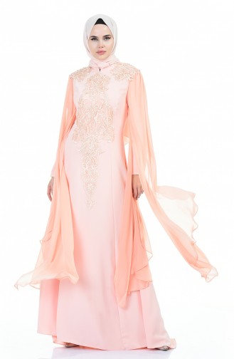 Lace Evening Dress Salmon Color 3041-01