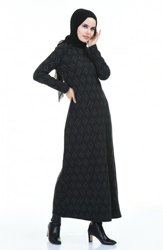 Desenli Kışlık Elbise 8841-01 Siyah 8841-01