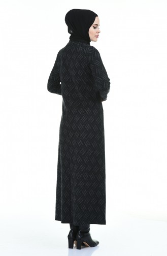 Desenli Kışlık Elbise 8841-01 Siyah