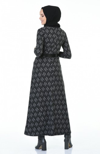Belted Winter Dress Black Gray 5369B-02