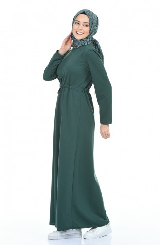 Beli Büzgülü Elbise 1965-01 Zümrüt Yeşili