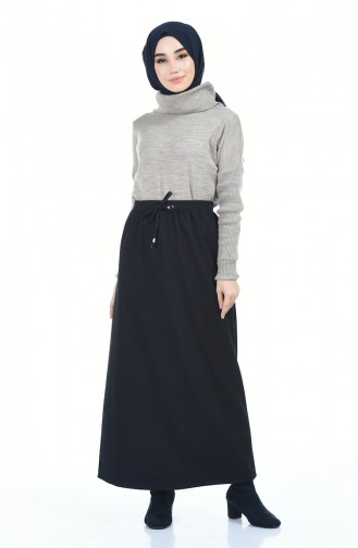 Denim Skirt With Elastic Waist Navy Blue 1142-02