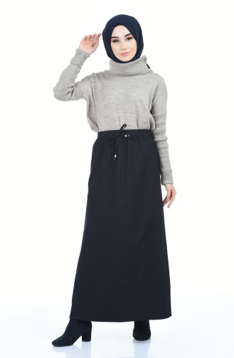 Denim Skirt With Elastic Waist Navy Blue 1142-02