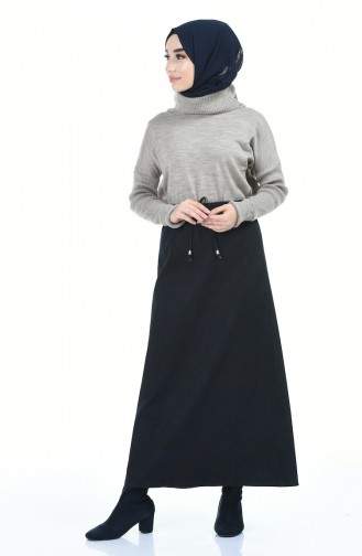 Denim Skirt With Elastic Waist Navy Blue 1142B-01