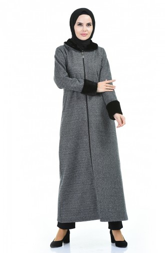 Abaya à Fermeture Avec Fourrure 99219D-01 Gris  99219D-01