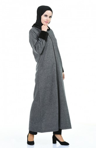 Abaya à Fermeture Avec Fourrure 99219D-01 Gris  99219D-01