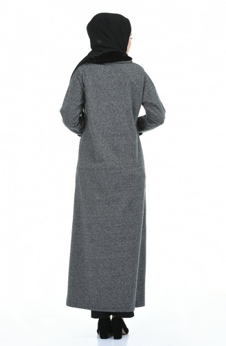 Abaya à Fermeture Avec Fourrure 99219D-01 Gris  99219D-01