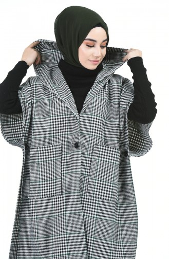 Kapüşonlu Kışlık Panço 5013B-01 Siyah Yeşil
