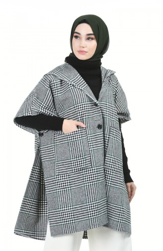 Kapüşonlu Kışlık Panço 5013B-01 Siyah Yeşil