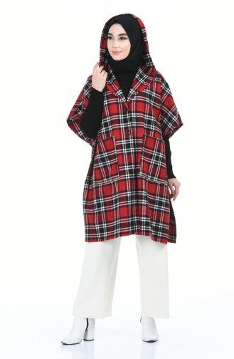 Winterliches Poncho mit Kapuze  9004A-01 Rot 9004A-01