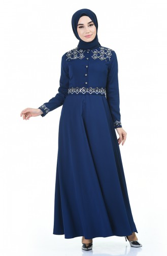 Navy Blue Hijab Dress 9611-05