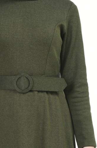 Kemerli Kışlık Elbise 5062-05 Haki