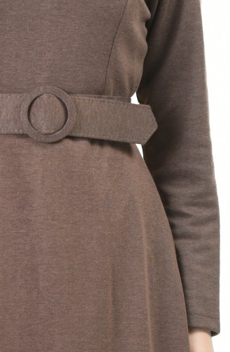 Kemerli Kışlık Elbise 5062-06 Vizon