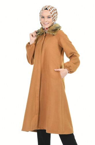 Kürk Yaka Kaşe Kaban 5026-02 Camel