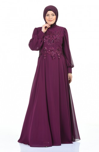 Plum Hijab Evening Dress 9808-01