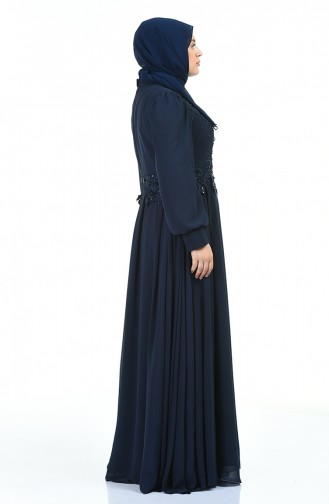 Navy Blue Hijab Evening Dress 9808-02