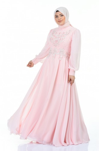Powder Hijab Evening Dress 9808-03