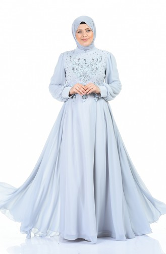 Gray Hijab Evening Dress 9808-04