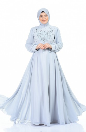 Robe de Soirée à Dentelle Grande Taille 9808-04 Gris 9808-04