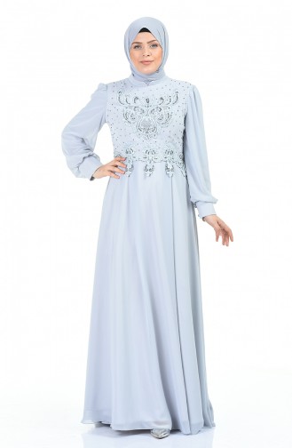 Gray Hijab Evening Dress 9808-04