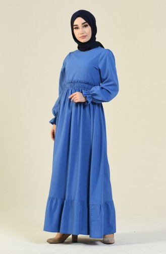 Beli Lastikli Elbise 4532-04 İndigo