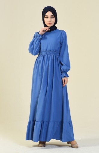 Beli Lastikli Elbise 4532-04 İndigo