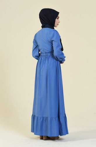 Beli Lastikli Elbise 4532-04 İndigo