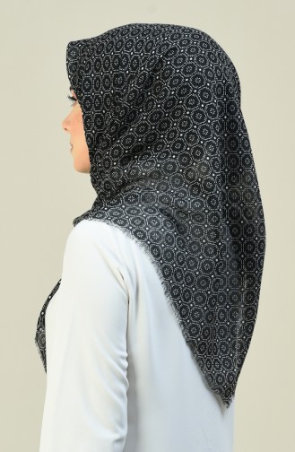 Desenli Flamlı Keten Eşarp 2395-04 Siyah