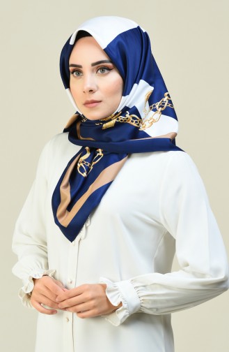 Desenli Twill Eşarp 901552-04 Lacivert Bej
